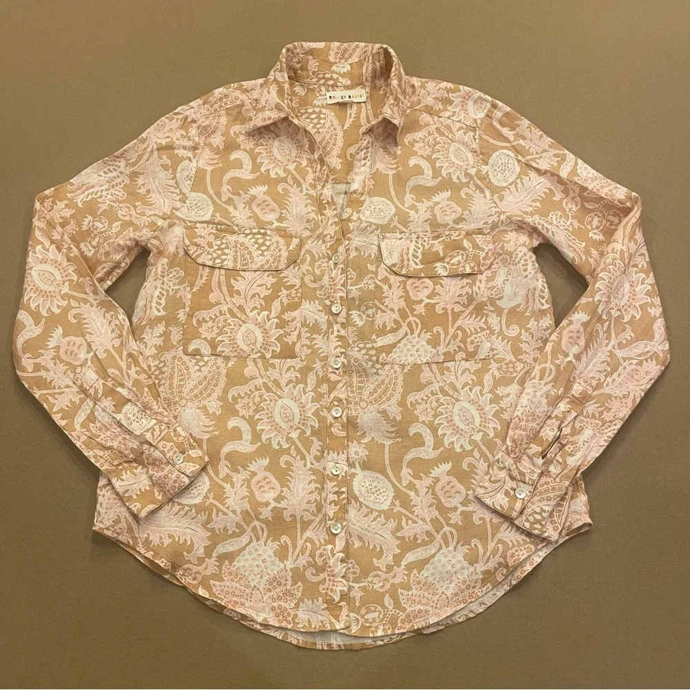 Roller Rabbit Floral Linen Button Down Top Size XS